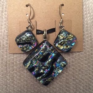 Handcrafted Silver Dichroic Glass Jewelry Set